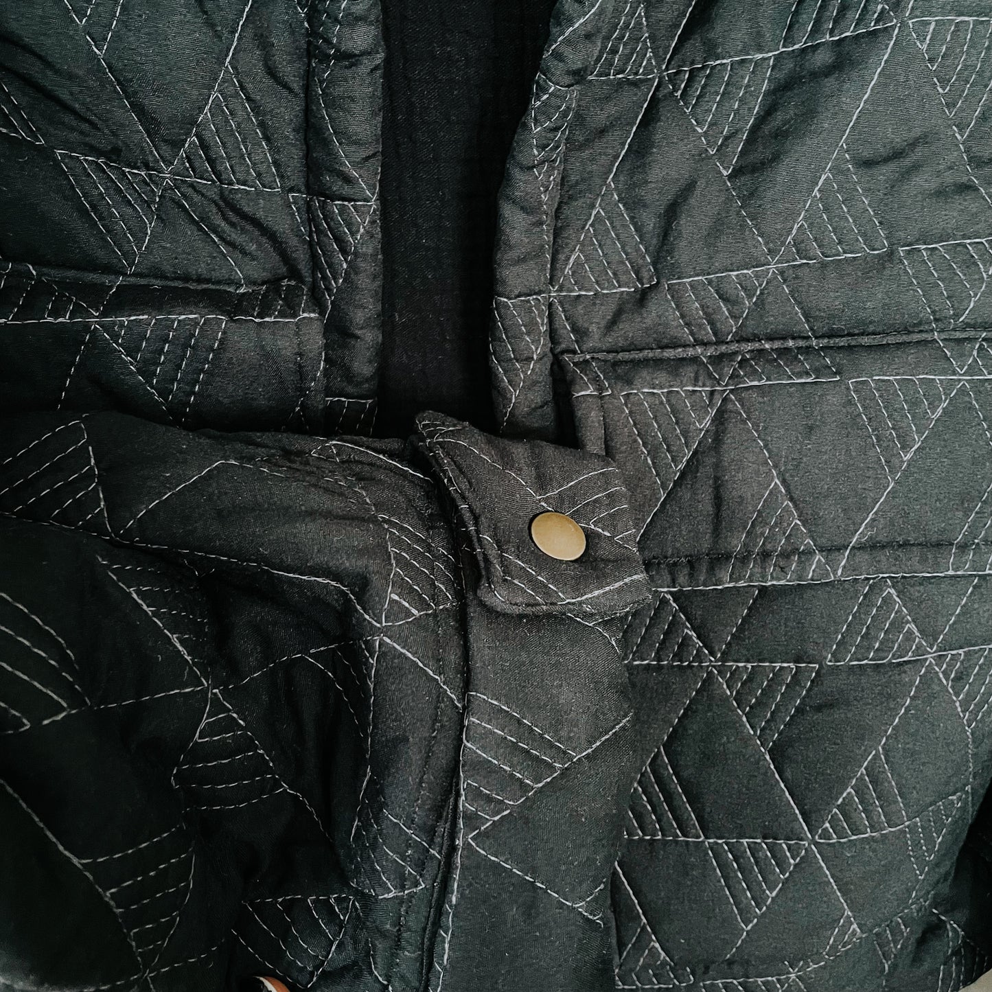 Quilted Jacket: Black Abstract w/ Buttons